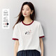 茵曼（INMAN）純棉摸魚貓印花短袖T恤女2025夏季時(shí)尚撞色圓領(lǐng)寬松舒適上衣 米白色-摸魚貓 L