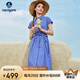 Navigare意大利小帆船女全棉格紋連衣裙收腰短袖襯衫裙2322875503 藍 XL