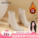 達(dá)芙妮（DAPHNE）官方 白色短靴女2025新款秋冬法式高跟瘦瘦靴子氣質(zhì)百搭馬丁靴女 米白加絨【7CM高跟款】 37
