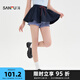 三福短裙2025夏季撞色花邊抽繩松緊腰針織蓬蓬裙半身裙女裝500286 寶藍(lán) S