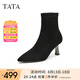 他她（TATA）氣質(zhì)高跟時(shí)裝靴女靴尖頭彈力顯瘦短靴冬新款XJS01DD4 黑色 38