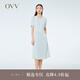 OVV2023春夏新款女裝單面緞三醋酸經(jīng)典圓領(lǐng)清爽百褶短袖連衣裙 藍灰（凈色）06 L
