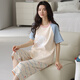 帕美琪睡衣女夏季純棉短袖圓領(lǐng)甜美寬松家居服青年簡(jiǎn)約七分褲套裝可外穿 7267 L (160) 105-120斤