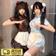 蒲戀cosplay中華娘旗袍新中式小廚娘偽娘情趣連衣裙Lolita圍裙女仆裝 藍色旗袍+圍裙+丸子發(fā)夾 均碼【80-120斤】