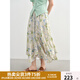 獨束大碼微胖碎花半身裙女2025夏裝新款松緊腰不規(guī)則下擺A字長裙 青蘋果蒼蘭 L （尺碼：2）