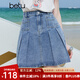 百圖betu女裝2025夏季新款半身裙高腰A字百褶裙洗水藍傘裙裙子2506T30 牛仔色 M