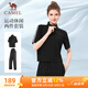 駱駝（CAMEL）休閑直筒寬松顯瘦女短袖運動(dòng)服兩件套裝 Y25BY0L2016 幻影黑 L