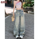 憶思減小個(gè)子美式復古直筒破洞闊腿牛仔褲女2025春秋新款寬松百搭拖地褲 淺色  小個(gè)子款 M 建議95-105斤