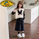 G.duck女童秋裝2025新款套裝兒童洋氣春秋大童牛仔半身裙兩件套 米色套裝 140 cm