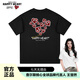 查爾斯桃心短袖男女同款 心型印花夏季卡通休閑寬松情侶百搭圓領(lǐng)T恤 黑色 L