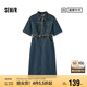 森馬（Semir）[森柔牛仔]牛仔連衣裙女夏工裝風(fēng)收腰港風(fēng)中長裙103324114001