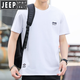 JEEP SPIRIT吉普?qǐng)A領(lǐng)刺繡短袖t恤男士2025夏季新款寬松休閑運(yùn)動(dòng)半袖套頭上衣 白色 L 建議120-140斤