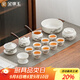 金鑲玉功夫茶具套裝 節日送禮禮品盒陶瓷茶壺茶杯側把 羊脂玉瓷松喬套組