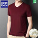 羅蒙桑蠶絲短袖t恤男夏季v領(lǐng)中青年純色寬松真絲體恤上衣 深紅 XL