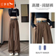 紅蜻蜓闊腿牛仔褲女2025年秋季新款高腰秋裝懷舊復(fù)古寬松褶皺垂感休閑褲 咖啡色-長褲 M （建議體重95-110斤）
