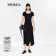 MO&Co.連衣裙2025夏新品解構(gòu)扭結(jié)高腰收腰短袖正肩前短后長(zhǎng)MBE2DRS002 黑色 S /160