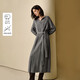 茵曼（INMAN）茵曼2025冬女裝新款條紋POLO領(lǐng)老錢(qián)風(fēng)針織毛織連衣裙 灰色 XL