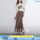 三彩2025夏季新款豹紋魚尾裙高腰松緊半身裙開叉長裙復(fù)古M