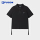 FILA FUSION斐樂(lè )潮牌女子針織短袖衫2025秋新款時(shí)尚半拉鏈修身T恤 正黑色-BK M 165/84A/M