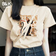 班尼路BALENOS&K純棉短袖T恤女2025年夏季女裝新款時尚可愛黑色埃及小貓上衣 杏#Z埃及小黑貓 M