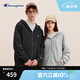 Champion冠軍春秋新款基礎(chǔ)刺繡小C連帽拉鏈開襟衛(wèi)衣男女情侶款 淺灰色 L