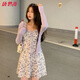 唐思薇2025新款碎花連衣裙套裝女夏季無(wú)袖套頭高腰印花吊帶裙a字裙短裙 【碎花吊帶裙】 M 90-105斤