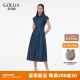 歌莉婭涼感牛仔連衣裙夏季新品復(fù)古港風(fēng)流行彈力收腰顯瘦裙子1E4L4J0W0 80U深牛仔藍(lán) S
