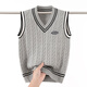 半大不?。╞andabuxiao）青少年羊毛背心v領(lǐng)男學(xué)生坎肩學(xué)院風(fēng) 中學(xué)生潮男無(wú)袖針織馬甲寬松 灰色 180 適合171-177cm（130-145斤）