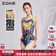 洲克泳衣女款2025新款時(shí)尚競速訓(xùn)練zoke專業(yè)競技三角蝴蝶連體游泳衣 暗夜彩蝶【雙層/可拆卸胸墊】 L （157-165cm）建議50-60kg