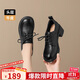 ZHR頭層牛皮單鞋女通勤風(fēng)粗跟系帶女鞋工作職業(yè)樂(lè )福皮鞋女KM07黑色38