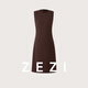 ZEZI100%美利奴羊毛修身西裝無袖收腰連衣裙套裝女2025秋西服職業(yè)裝 棕咖(茶棕) 【權(quán)利套裝】無袖連衣裙 M 105-115斤