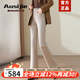 奧絲婕（Aosijie）高端品牌 羊毛呢微喇褲女2025秋冬新款高腰休閑垂感喇叭直筒長(zhǎng)褲 燕麥米色 XL /29