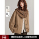 ELLE【100%綿羊毛】ELLE短款雙面呢大衣女2024冬季新款休閑毛呢外套 卡其 L