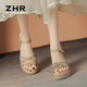 ZHR涼鞋女夏季坡跟松糕厚底女鞋氣質(zhì)水鉆一字帶輕便鞋子女M596香檳36