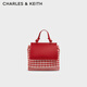 CHARLES&KEITH時(shí)尚拼色編織雙肩背包女生日禮物CK11-60782356 Gingham Red紅色/白色 R