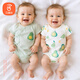 貝瑞加（Babyprints）新生兒包屁衣2件裝純棉嬰兒三角爬服夏季短袖連體衣A類(lèi)內(nèi)衣 綠52