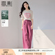 香影玫瑰粉高腰直筒褲2025夏季新款休閑時尚慵懶風(fēng)垂感闊腿褲子女 粉色 S 預(yù)售 4月18日