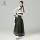 靈如意藏族舞舞蹈服裝藝考少數(shù)民族演出服成人藝考服飾練功服大擺裙套裝 軍綠360裙擺(長(zhǎng)90cm)+上衣 送腰帶 XL