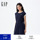 GAP女裝2025夏季新款刺繡logo抽繩收腰中長(zhǎng)棉質(zhì)無袖連衣裙764900