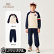 英氏 YEEHOO兒童衣服男童套裝衛(wèi)衣衛(wèi)褲男春秋季學(xué)院風(fēng)兩件套中大童裝洋氣時尚 深藍(lán)+深藍(lán) 150