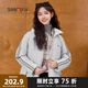 三福棉衣2024冬季抽繩擺拼接反光條拉鏈口袋外套女裝833490 灰色 S