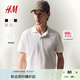H&M男裝Polo衫秋季珠地棉商務(wù)通勤翻領(lǐng)紐扣半開襟短袖上衣1209183 白色 L 175/108