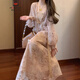 AEMAPE新中式國風(fēng)套裝女時(shí)尚胖mm盤(pán)扣開(kāi)衫背心碎花半身裙氣質(zhì)旗袍三件套 三件套裝 L (建議120-140斤)