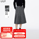 LILY冬新款女裝含綿羊毛萊賽爾學(xué)院風(fēng)復(fù)古百褶高腰A字半身裙 510黑 S