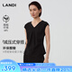 LANDI[減壓式穿搭]LANDI醋酸V領(lǐng)褶皺設(shè)計收腰小衫女套裝T恤2025夏新品 石墨黑上衣 L