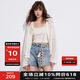BASIC HOUSE/百家好法式田園風(fēng)勾花鏤空針織衫女2025夏季寬松罩衫 米白色 L