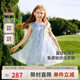英氏兒童裙子夏季透氣網(wǎng)紗女童連衣裙可愛(ài)碎花裙子背心裙