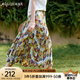 Olrain歐芮兒印花壓褶法式度假半身裙女夏季2025新款油畫風(fēng)A字裙 花色 S