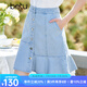 betu百圖女裝短裙牛仔顯瘦遮胯A字魚尾裙半身裙女2204T44 牛仔色 L