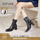 迪芙斯（D:FUSE）新款冬季女靴冬季新款短靴女方頭鱷魚紋粗跟瘦瘦靴女 鱷紋黑色 38
